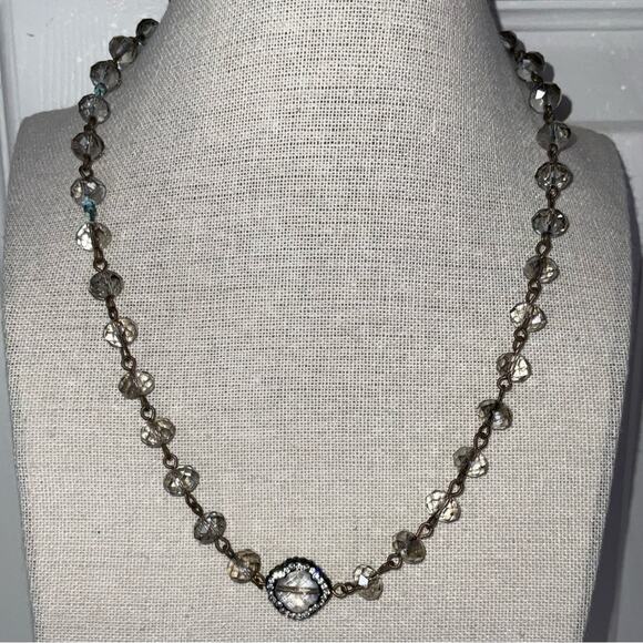 VTG CLEAR FACETED CRYSTAL BEADS CLOVER PENDANT NECKLACE 8” - Picture 5 of 8